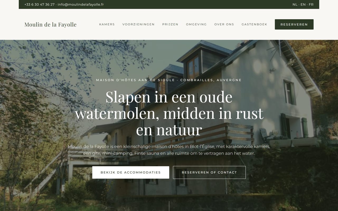 Website van Moulin de la Fayolle