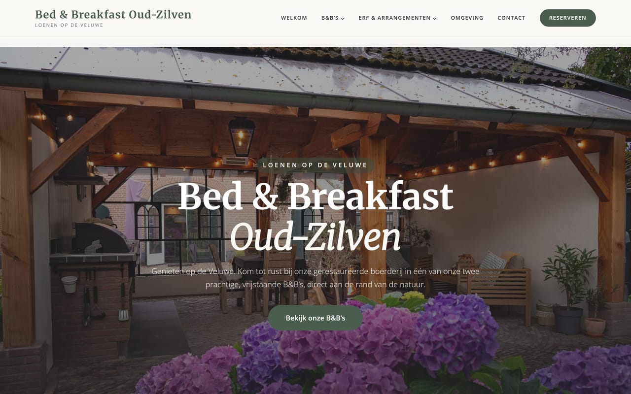 Website van Bed & Breakfast Oud-Zilven